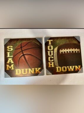 Kirkland's Sport Theme Wall Art- Football & Basketball Design - 12x12 each -NWT